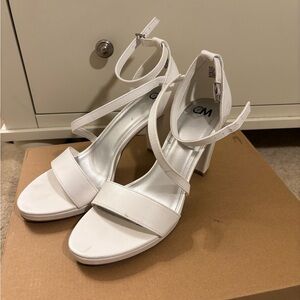 White Ankle-Strap Block Heel Sandals